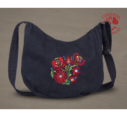 Szervető-matyó half moon bag - denim