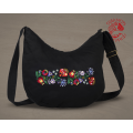 Szervető-kalocsai half moon bag - black with line pattern