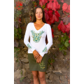 Szervető-jazygia V-neck long sleeve T-shirt - white & green