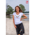 Szervető-kalocsai V-neck T-shirt - white