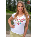 Szervető-matyó tendrils pattern V-neck T-shirt - white