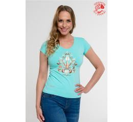 Szervető-jazygia lifetree embroidery O-neck T-shirt - turquoise