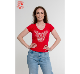 Szervető-jazygia V-neck T-shirt - red-silver