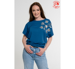 Szervető-noble embroidery batwing sleeve blouse with single-sided embroidery - electric-blue