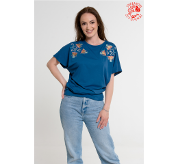 Szervető-noble embroidery batwing sleeve blouse with double-sided embroidery - electric-blue